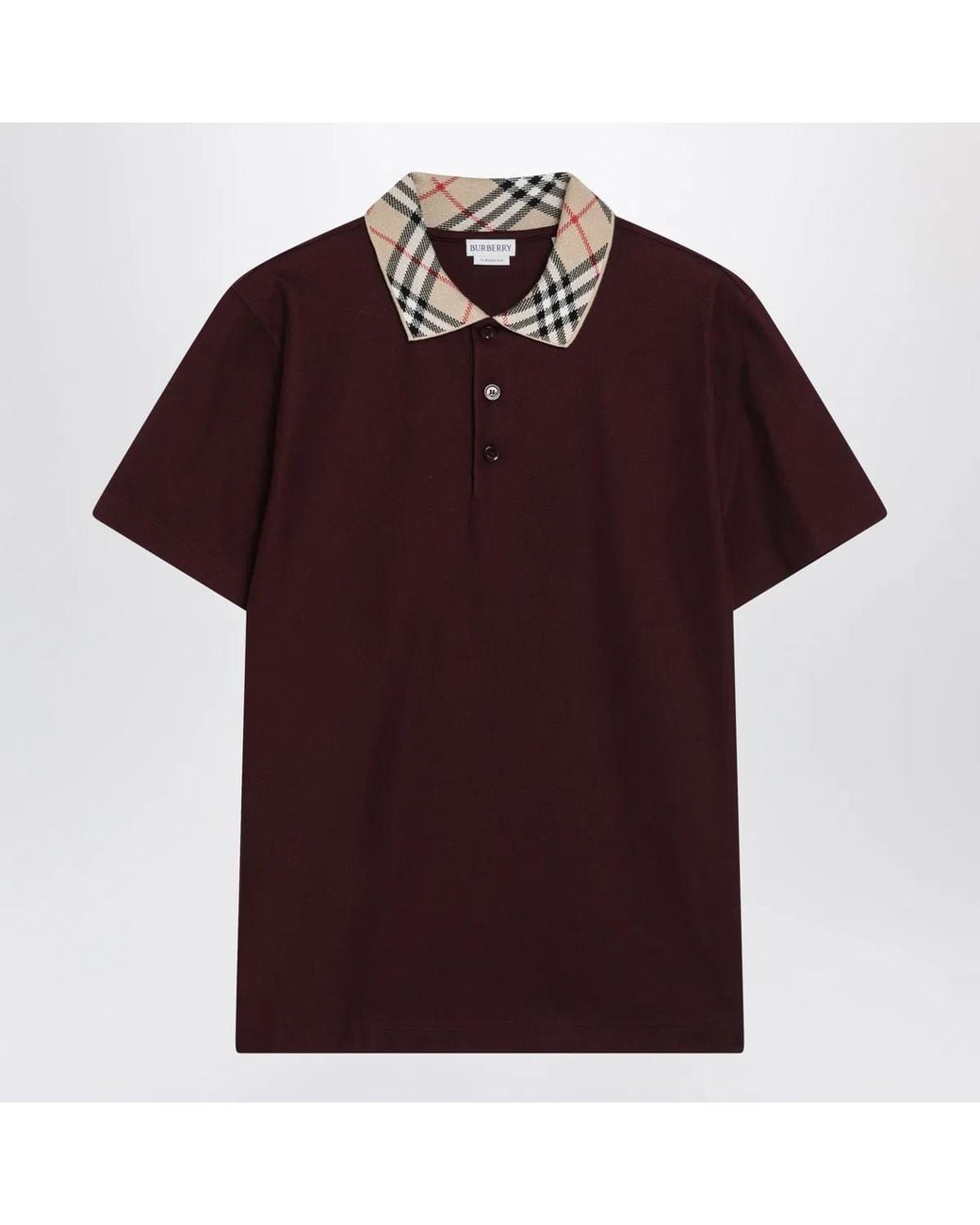 Burberry Red Cotton Polo Shirt With Check Collar for men