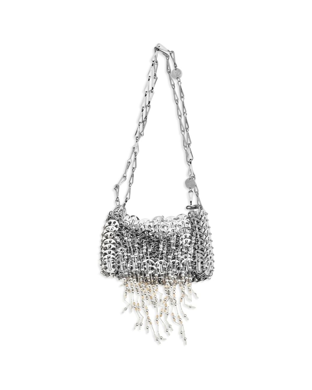 Rabanne White Nano 1969 Pearl Fringe Shoulder Bag Stainless Steel; Brass; Glass