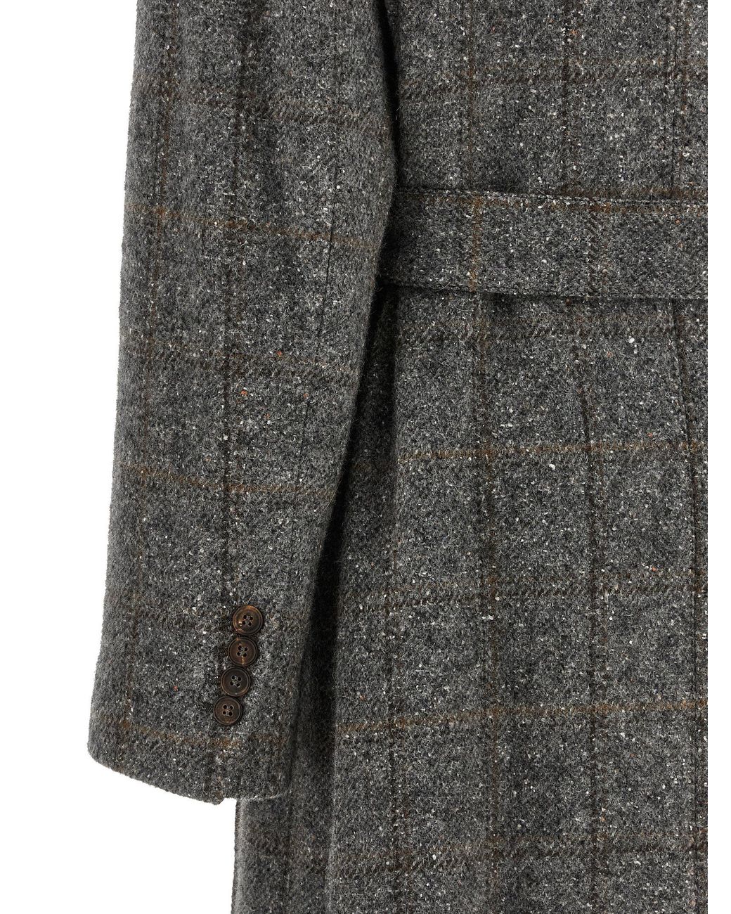 Brunello Cucinelli Gray Check Tweed Coat