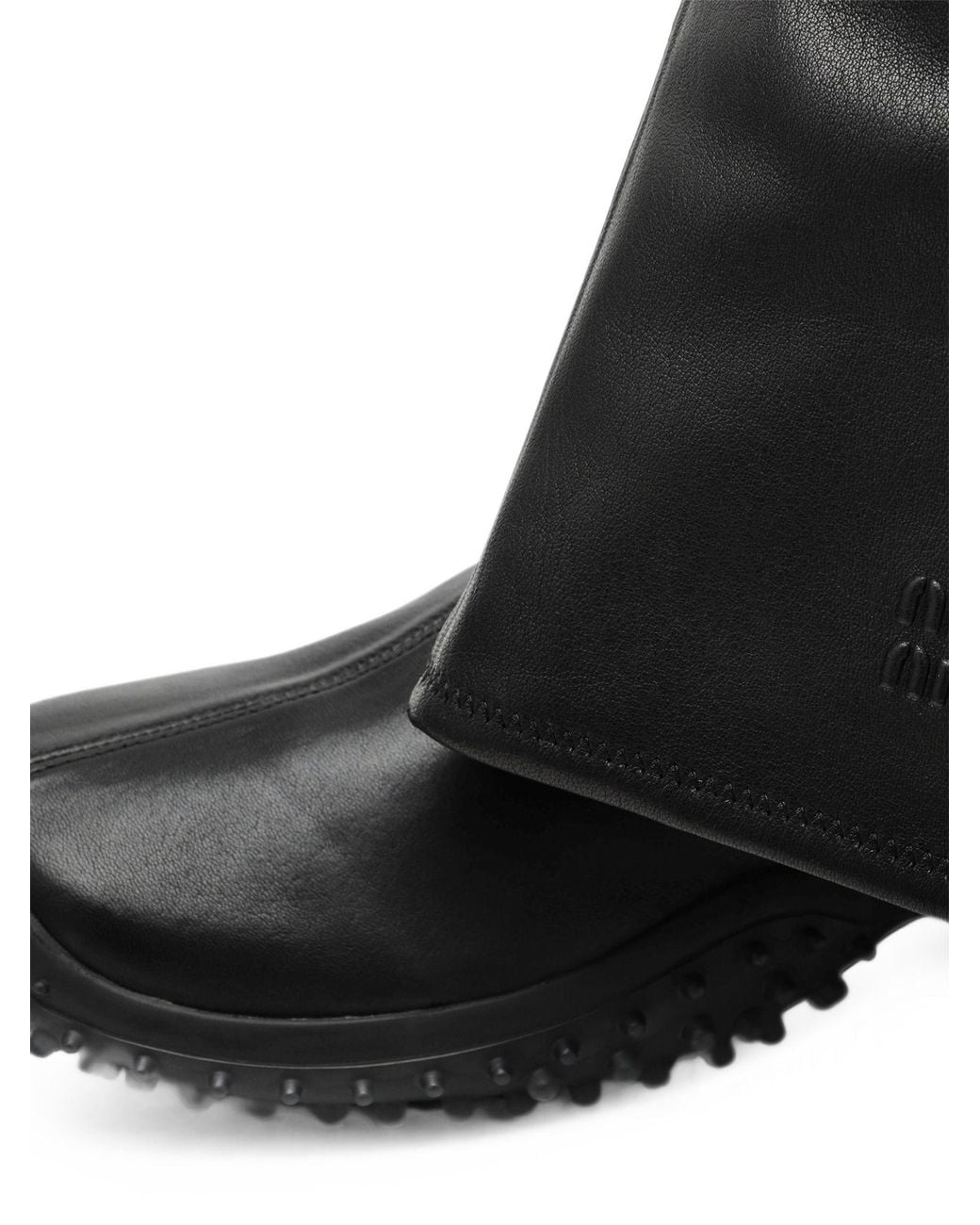 Miu Miu Black Logo-Embossed Pebble-Sole Boots