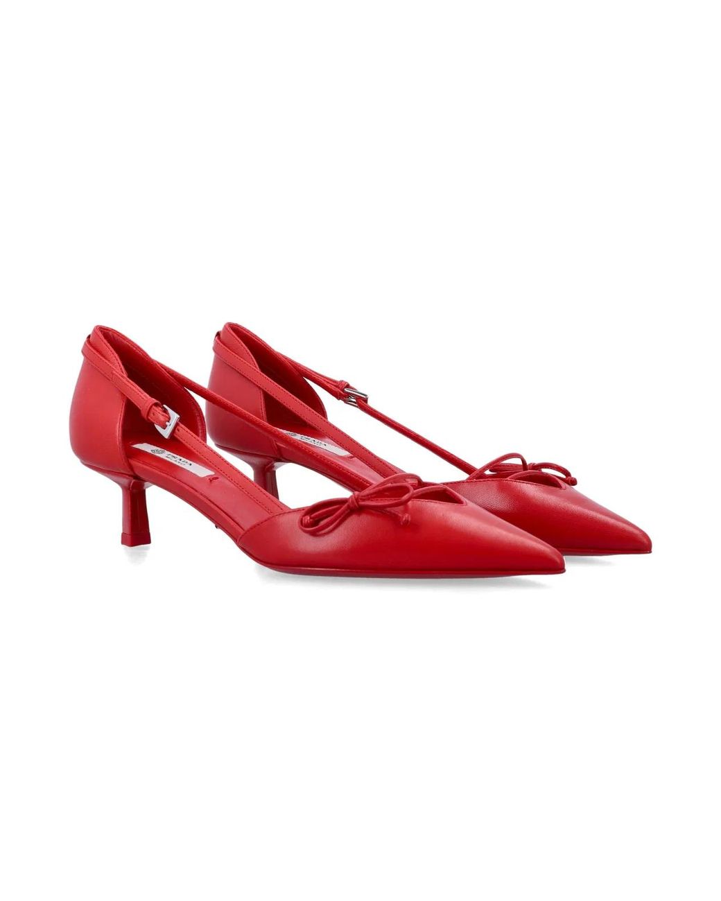 Prada Red Open-Side Leather Pumps With Bow Detail And 4.5Cm Heel