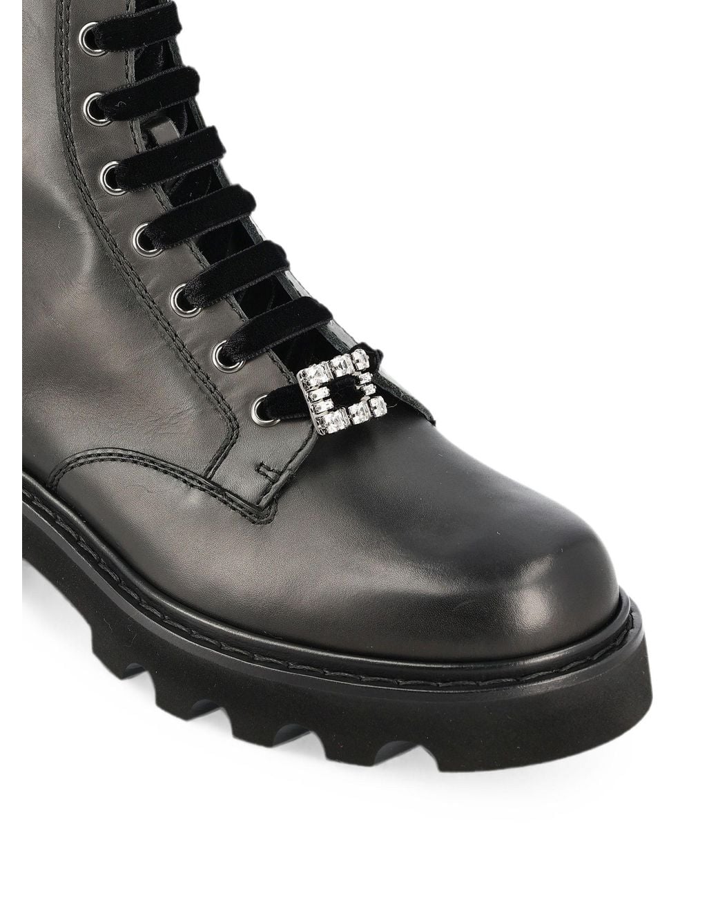 Roger Vivier Black Leather Viv Rangers Truck Boots