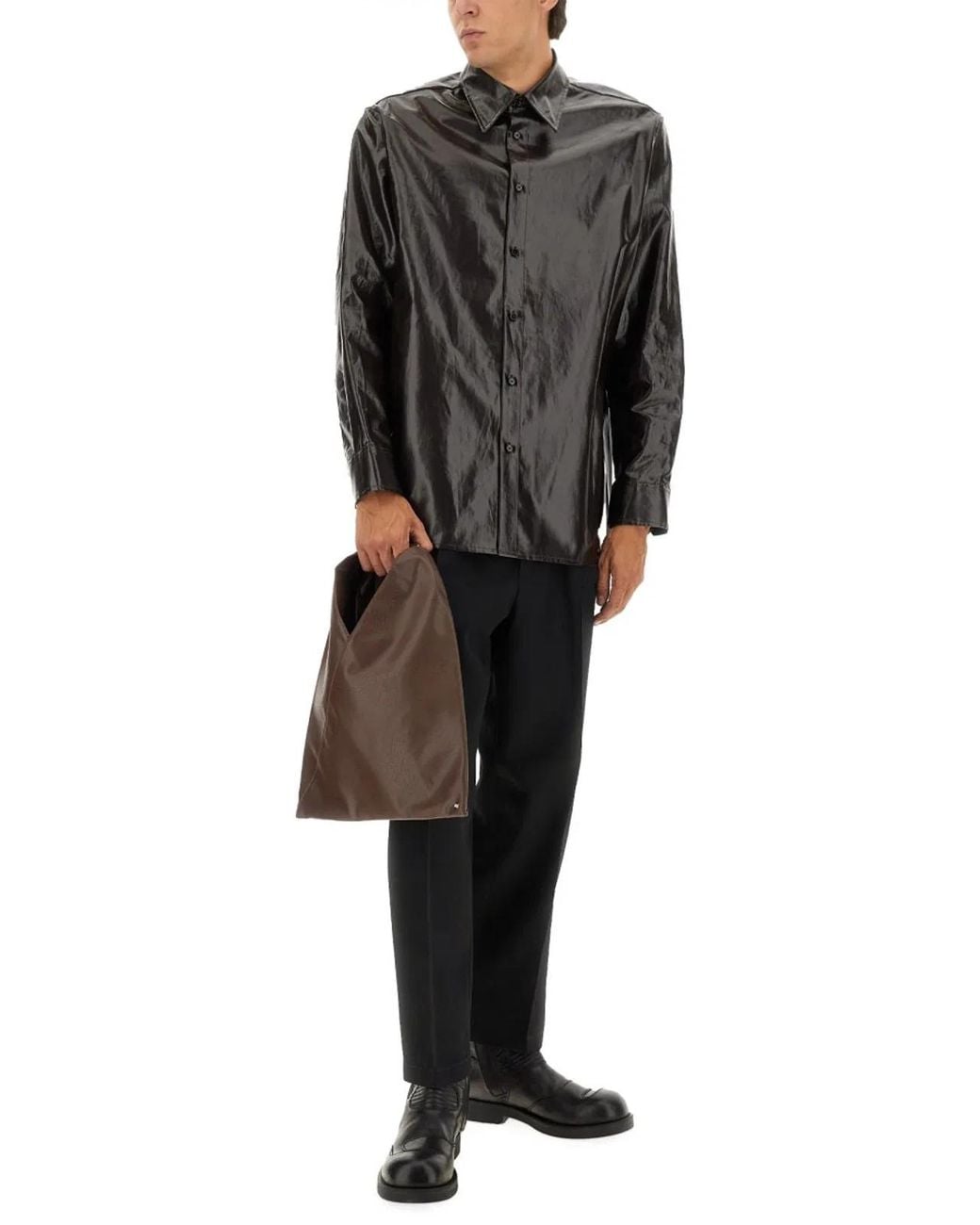 MM6 by Maison Margiela Gray Shiny Linen Shirt for men