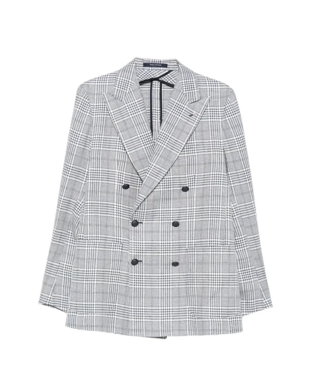 Tagliatore Gray Double-Breasted Plaid Blazer for men