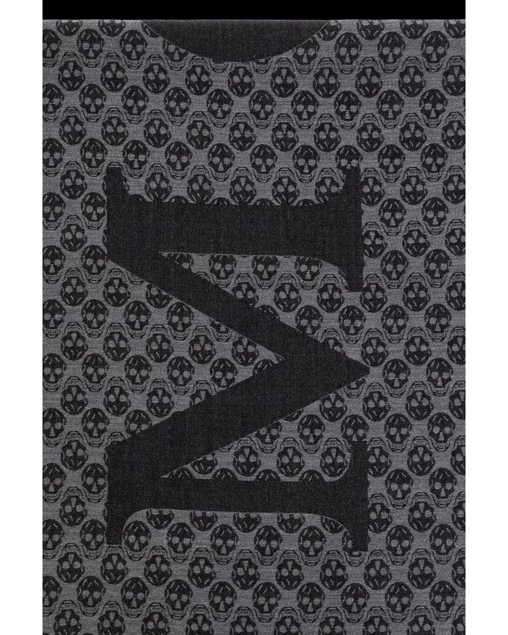 McQueen Black Scarf Multi Logo 35X190 for men
