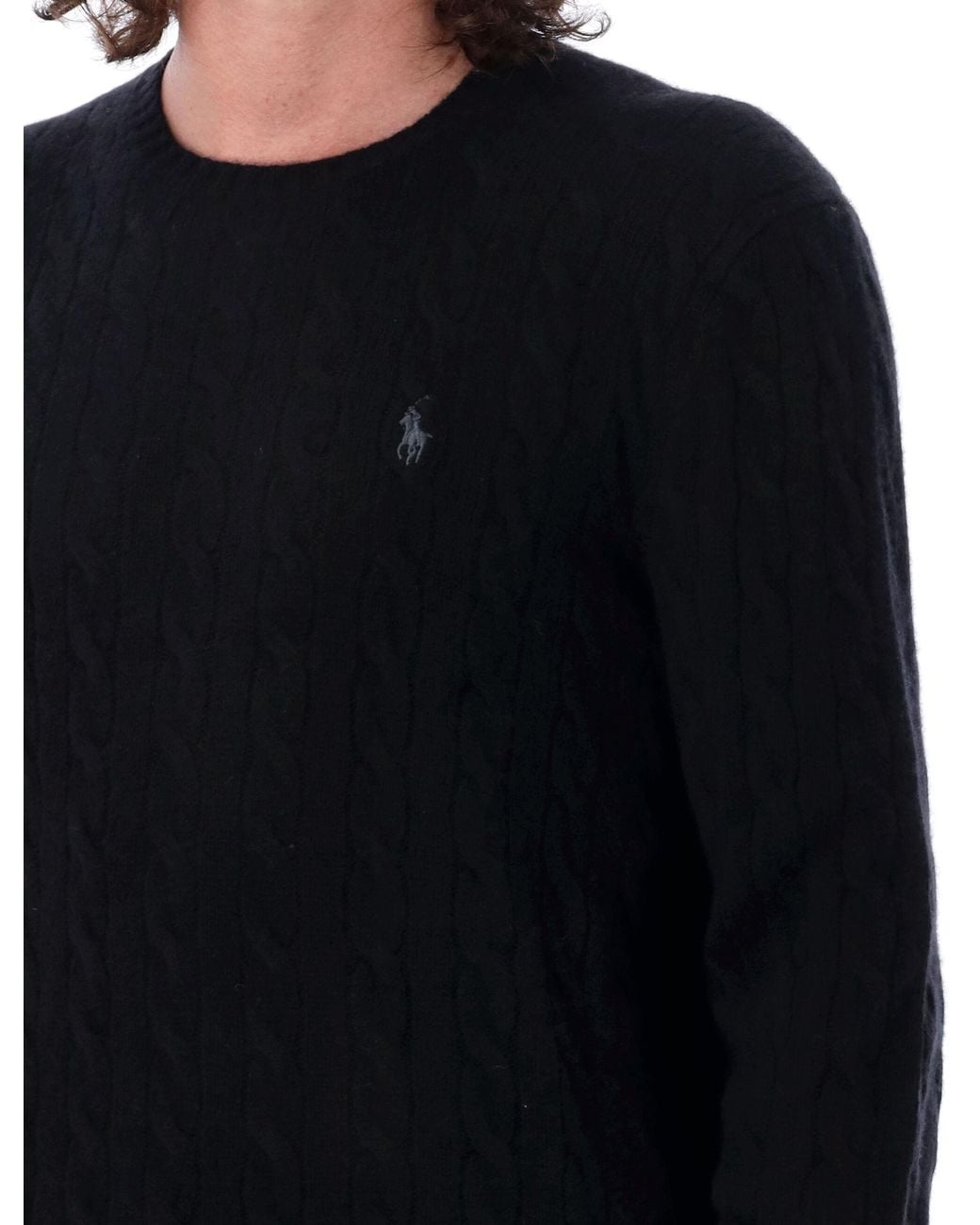 Polo Ralph Lauren Black Cable Wool And Cashmere Sweater for men
