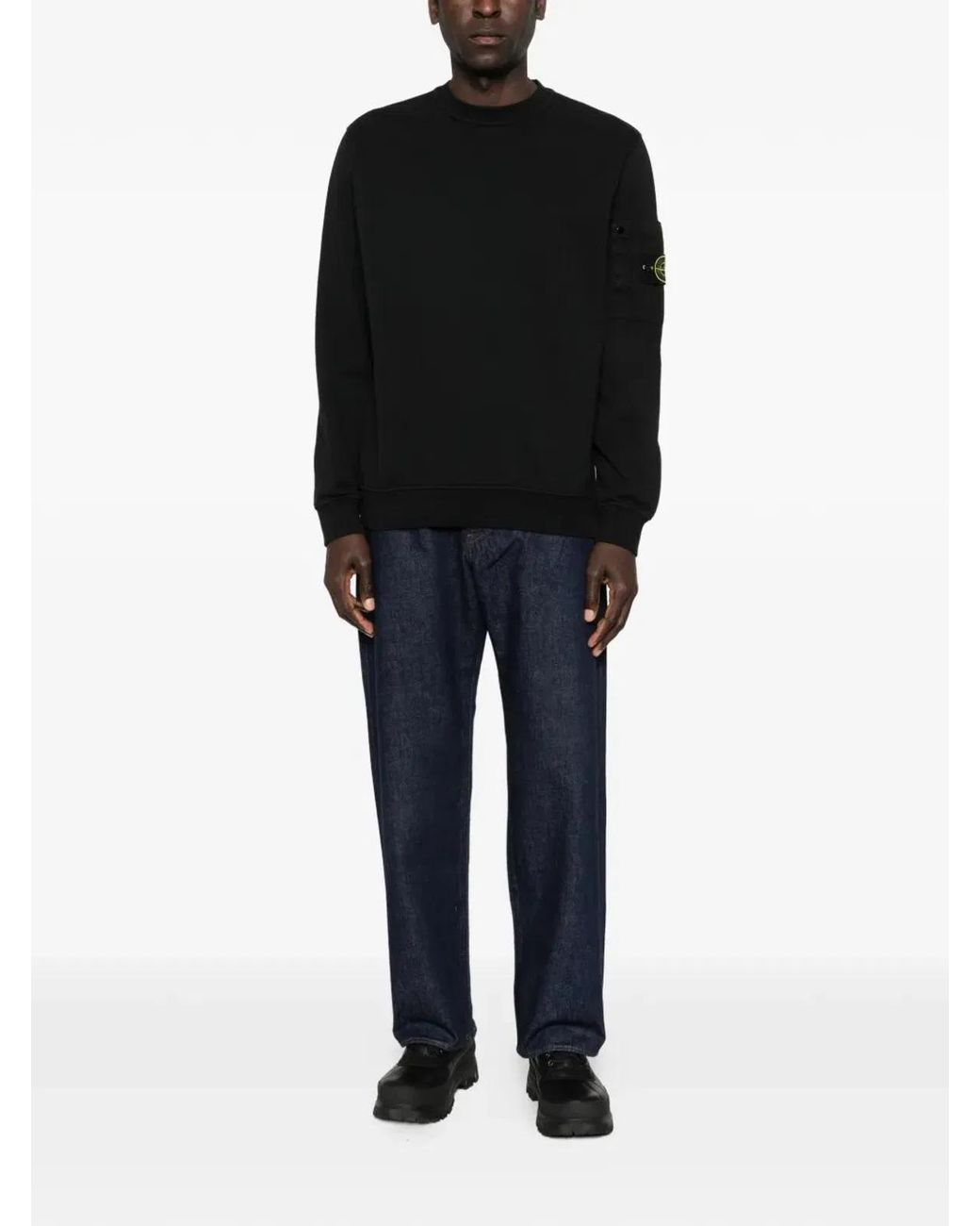 Stone Island Black Regular Fit Crew Neck Sweatshirt With Seasonal Pocket for men