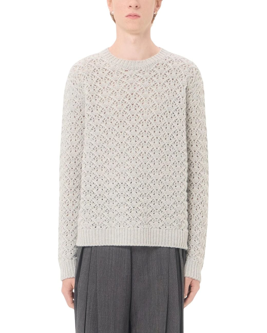 Valentino White Wool And Cashmere Jumper With Metallic V Detail for men