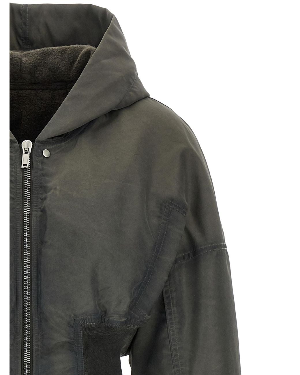 Rick Owens Black 'Hooded Cropped Flight' Bomber Jacket