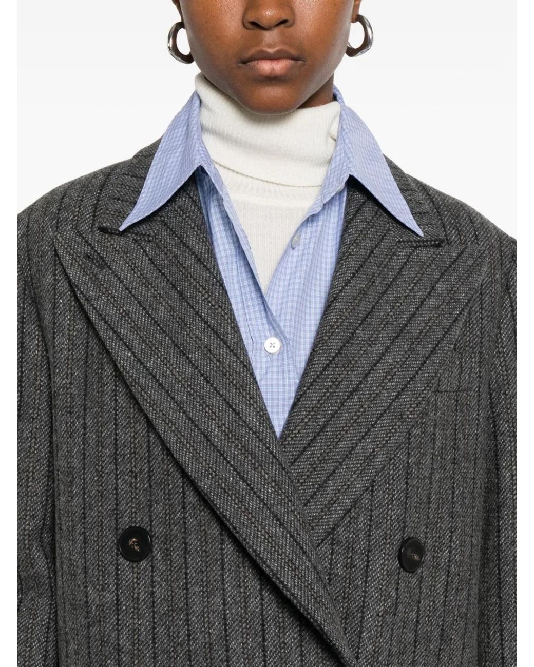 Alberto Biani Gray Wool Double-Breasted Coat