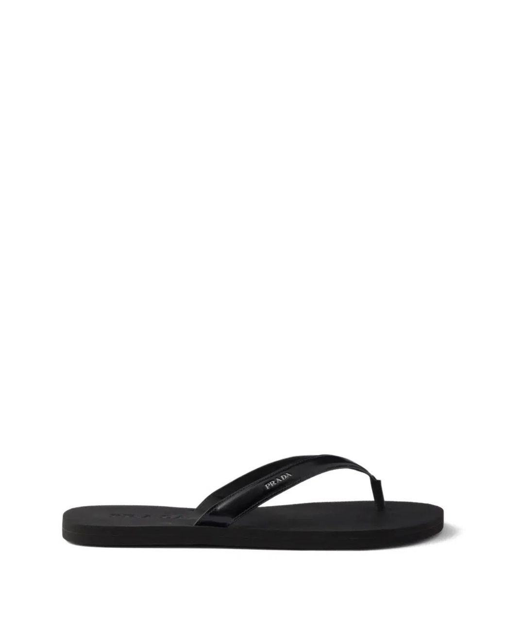 Prada White Logo Embossed Leather Flip Flop Sandals