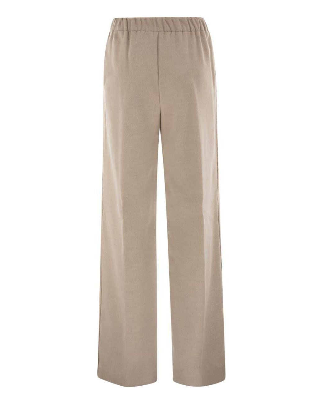 Herno Natural Wide-Leg Flannel-Effect Trousers With Elasticated Waistband
