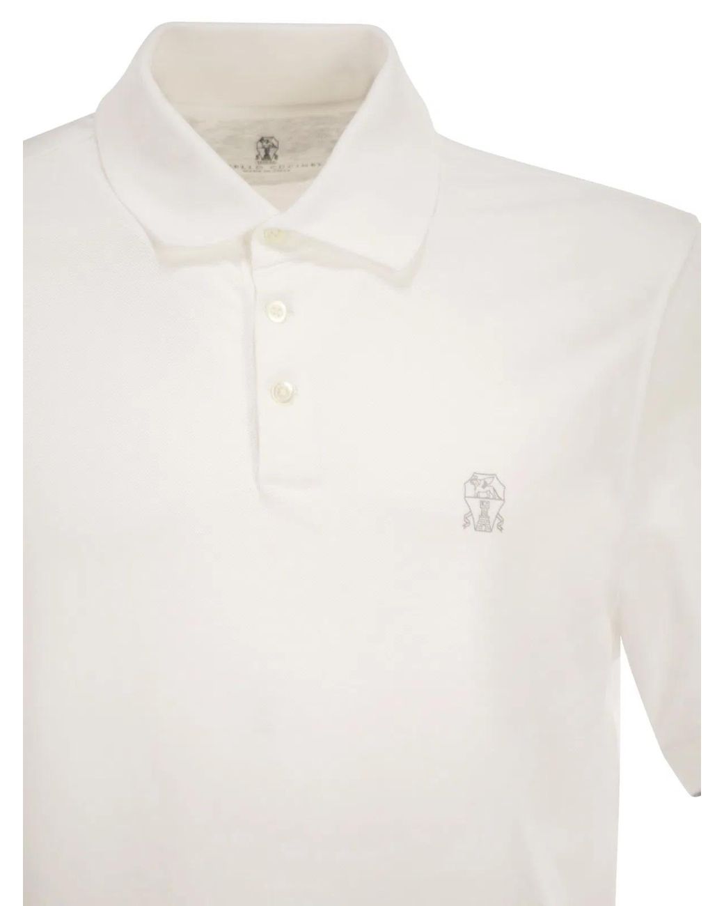 Brunello Cucinelli White Cotton Polo Shirt With Printed Logo for men