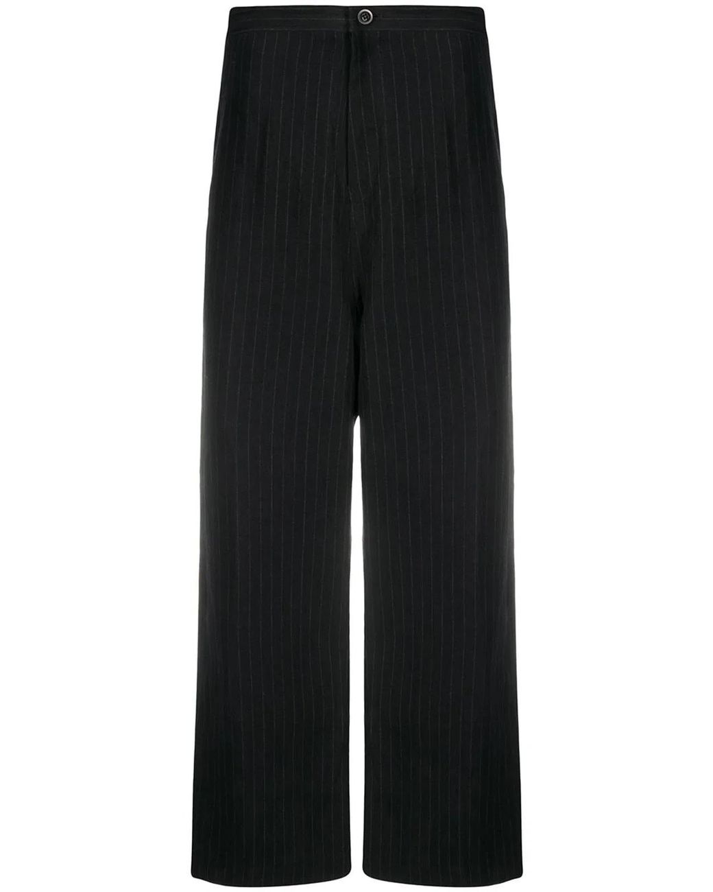 Y's Yohji Yamamoto Black O Straight Thick Pants Pinstripe