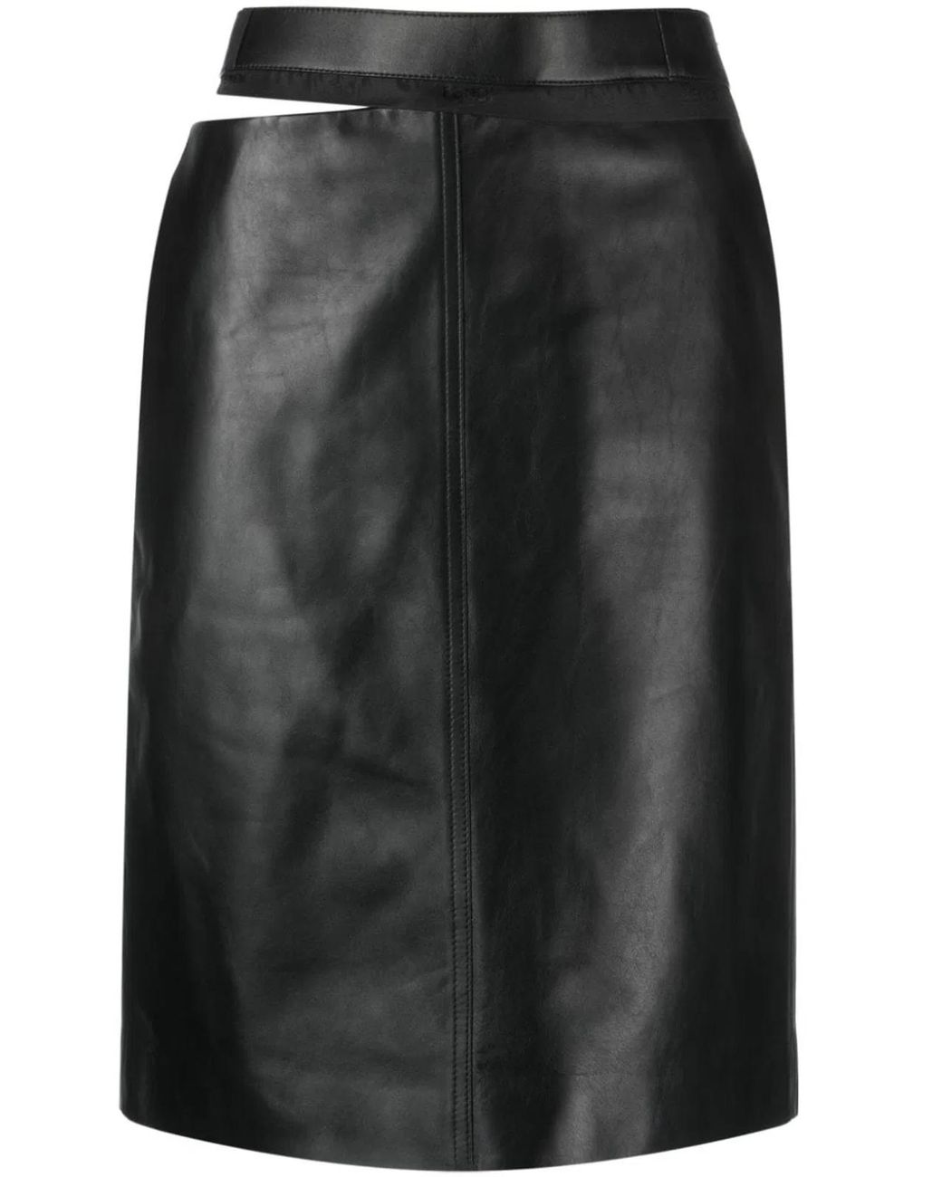 Fendi Black Leather Midi Skirt