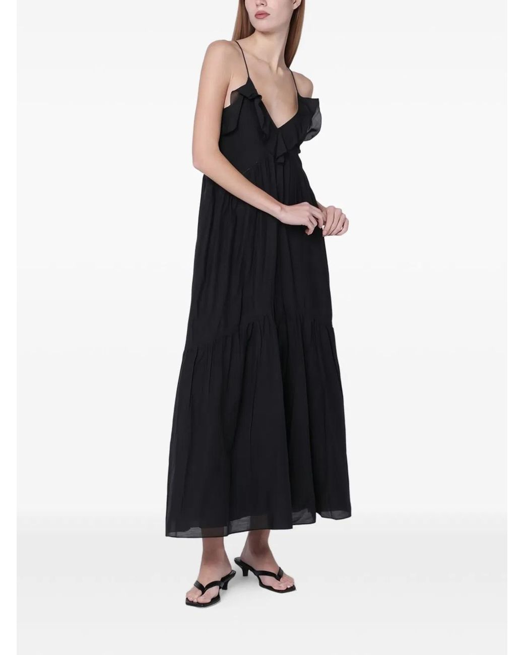Isabel Marant Black Ruffled V Neck Dress