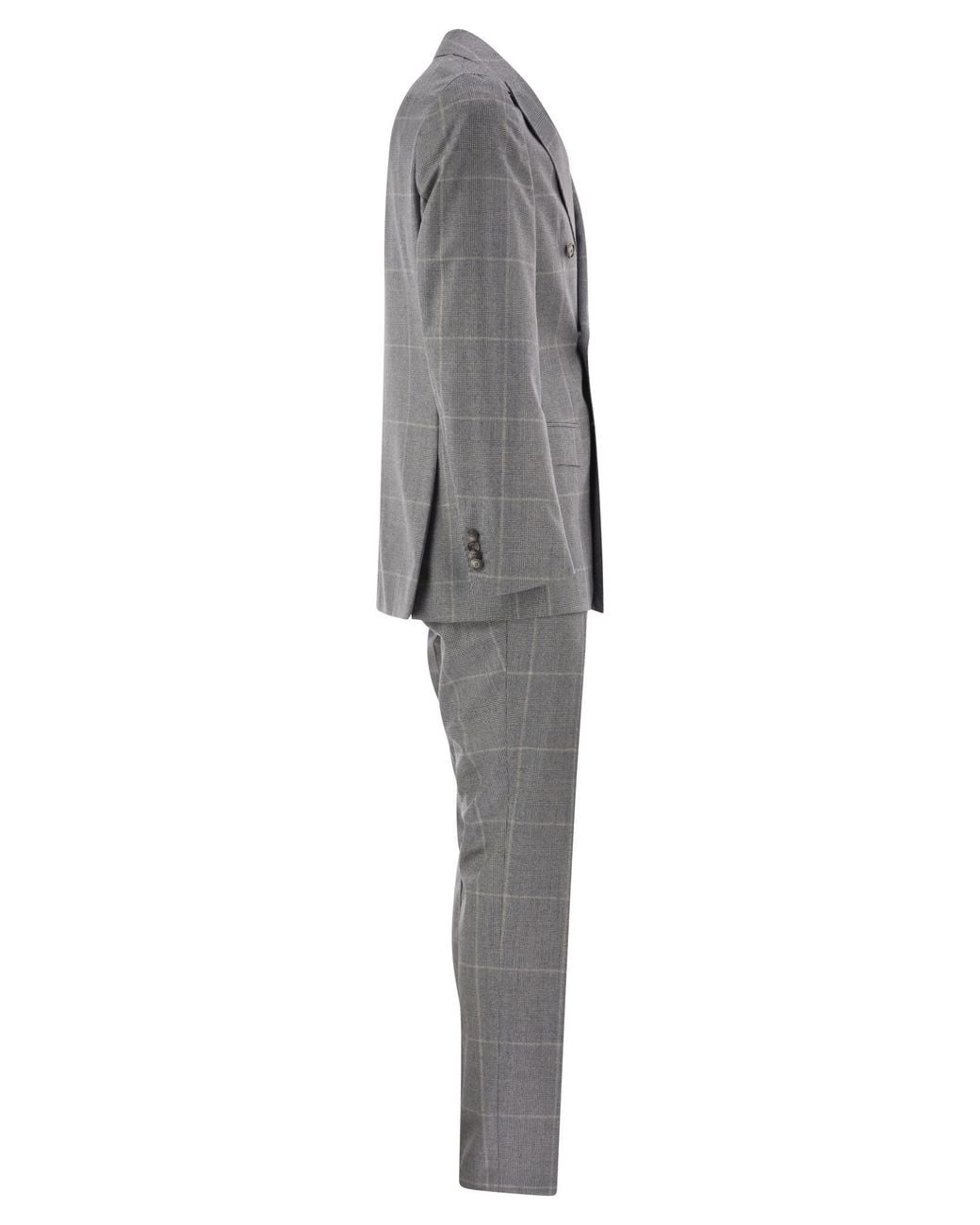 Boss Gray Virgin Wool Double-Breasted Suit With Check Pattern for men