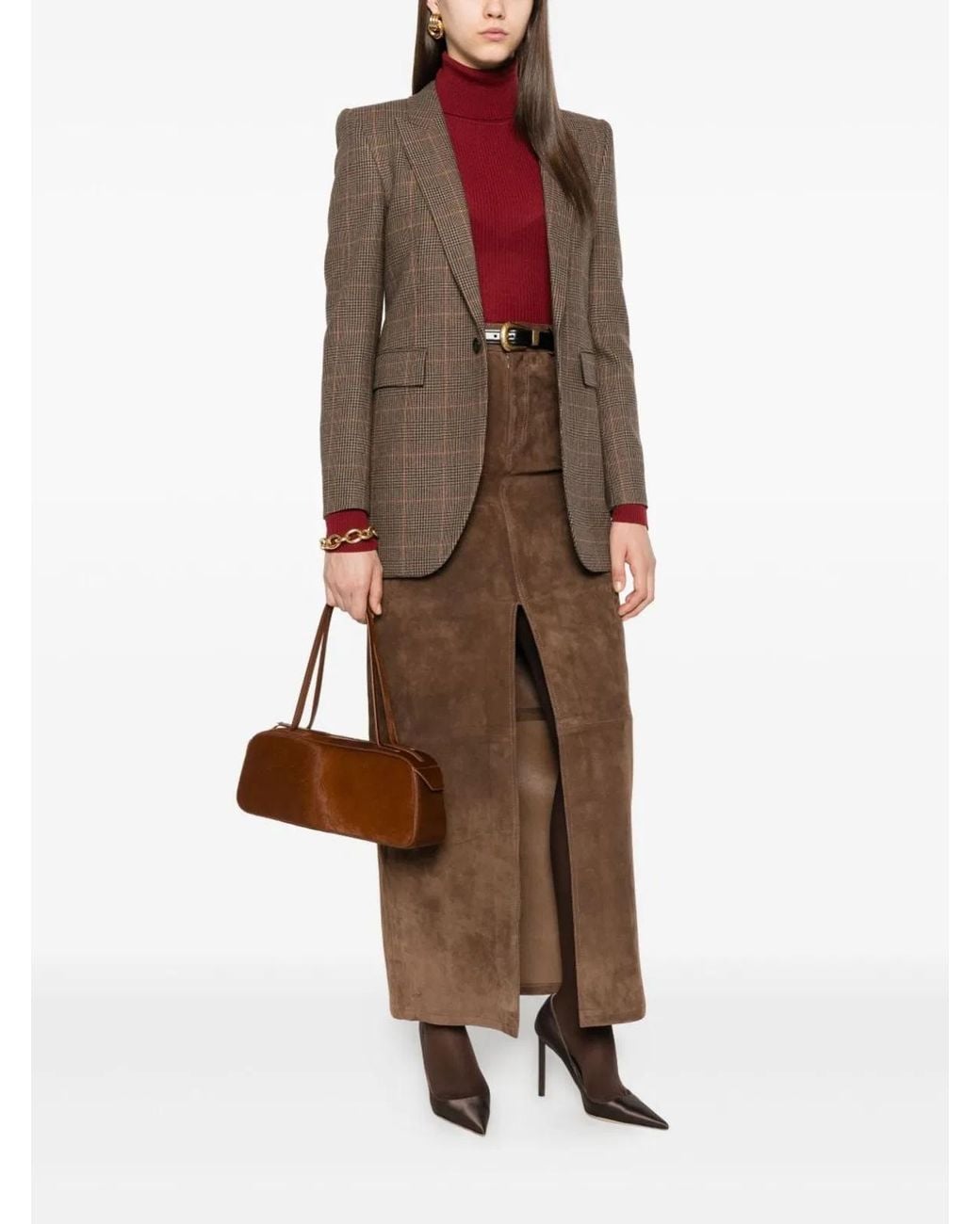 Saint Laurent Brown Prince Of Wales Wool Jacket