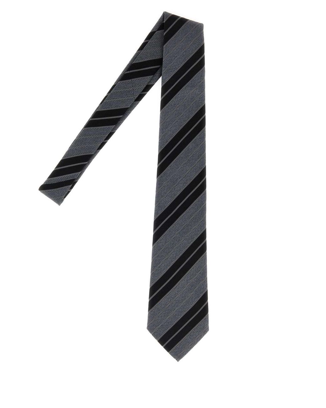 Saint Laurent Gray Striped Woven Tie for men