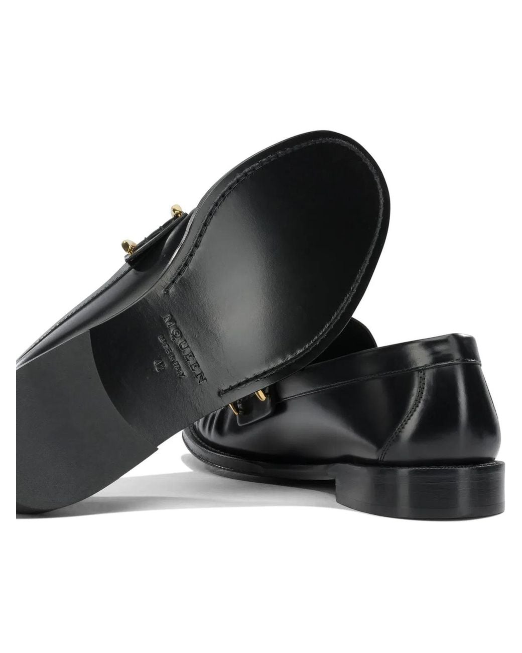 McQueen Black Bull Leather Loafers Slippers for men