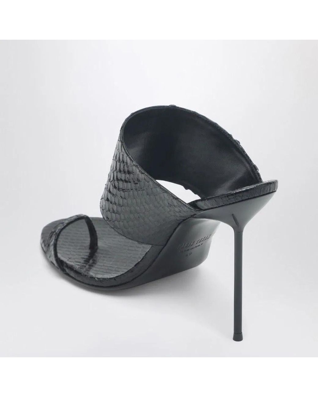 Paris Texas Black Lidia Pythoneffect Leather Thong Mule