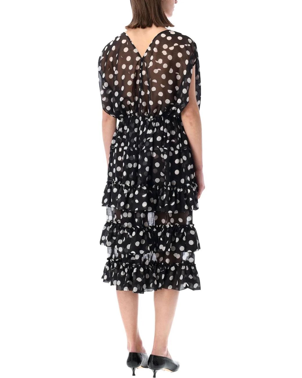 Dries Van Noten Black Polka Dot Ruffle Midi Dress