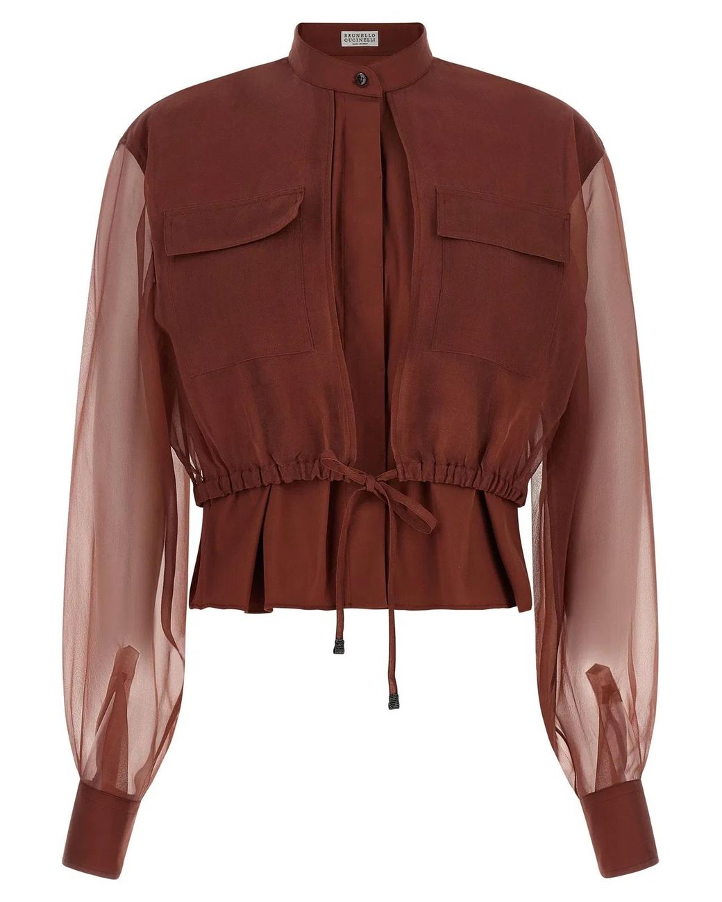 Brunello Cucinelli Brown Silk Sleeves Blouse