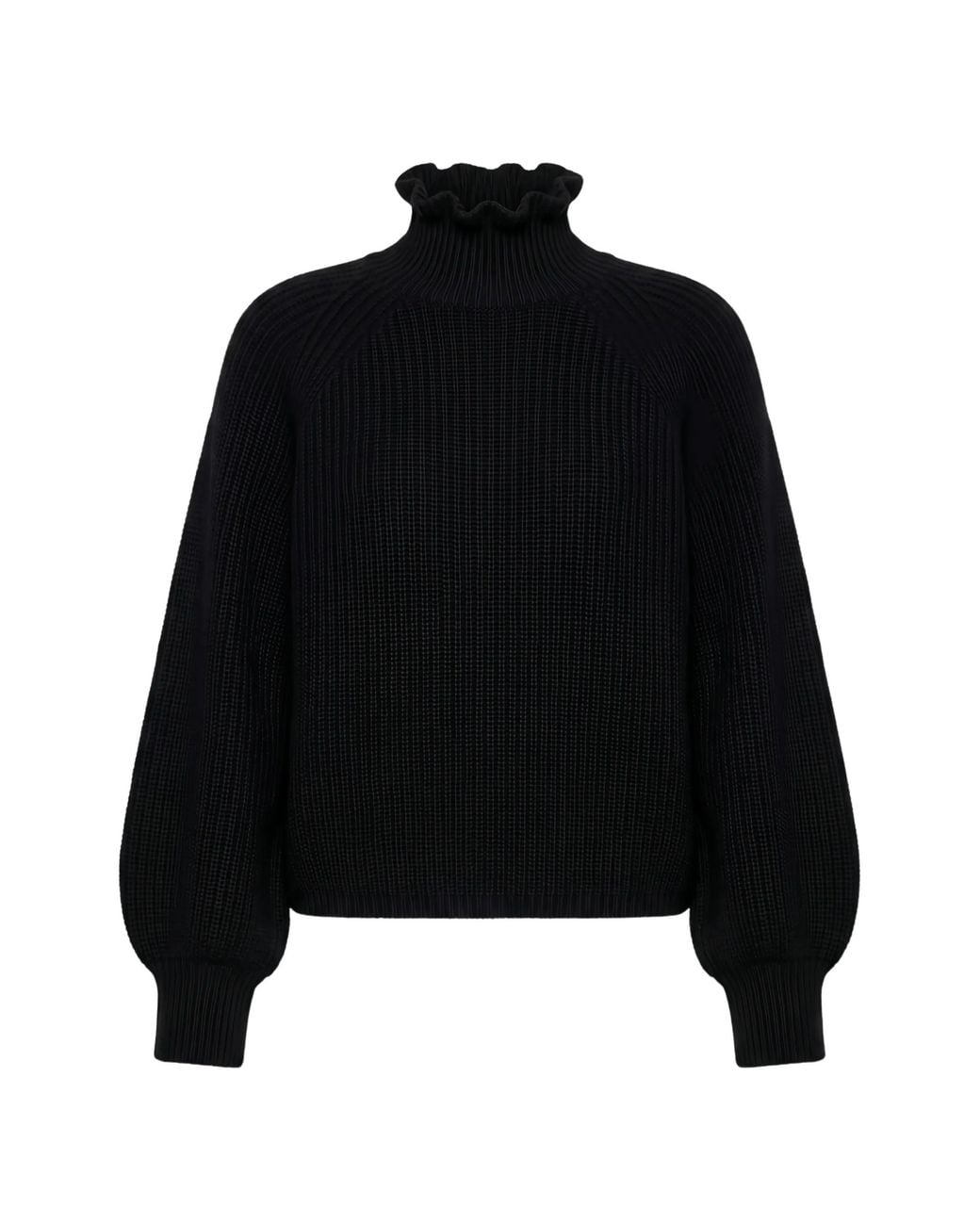 Max Mara Black Ruffle-Trim Ribbed-Knit Sweater