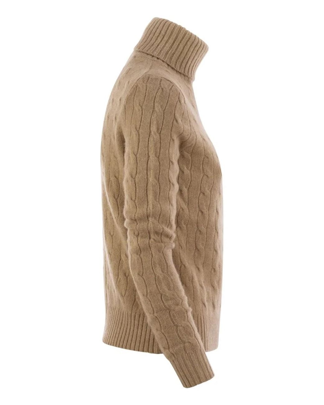 Polo Ralph Lauren Brown Wool And Cashmere Cable-Knit Turtleneck Sweater