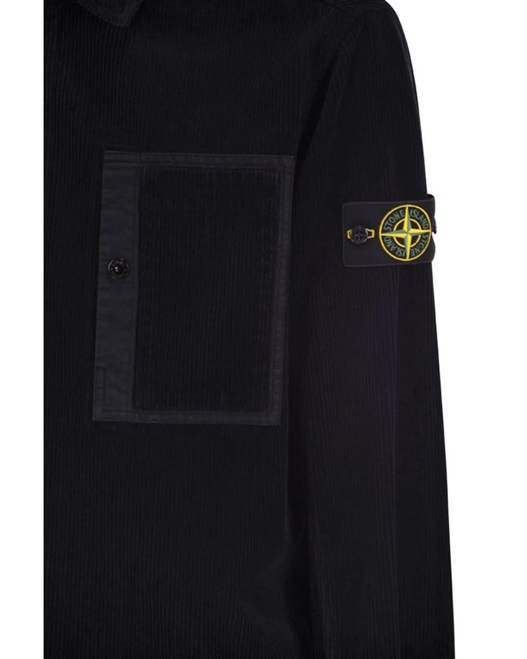 Stone Island Black Cotton Corduroy Overshirt With Compass Badge for men