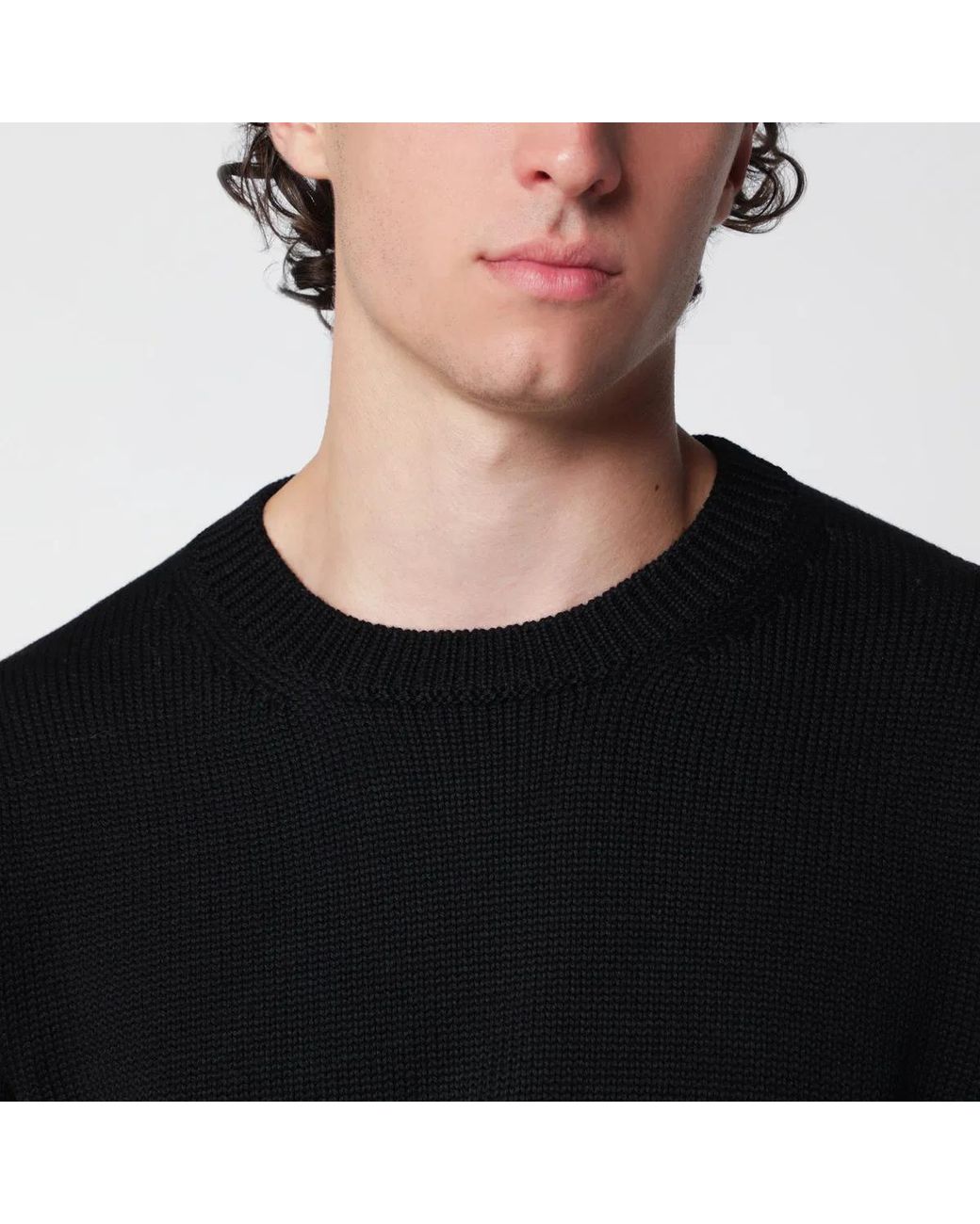 Roberto Collina Black Wool Crew-Neck Sweater for men