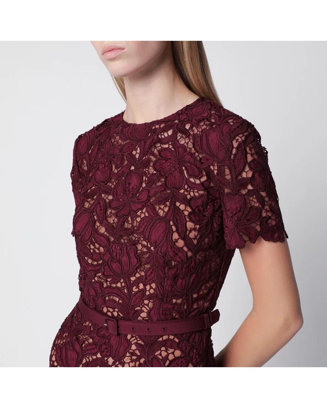 Self-Portrait Red Lace Midi Dress With Removable Belt