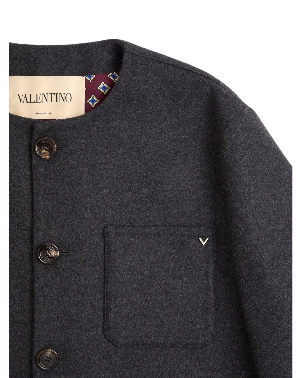 Valentino Black Double Wool Caban With Metallic V Detail for men
