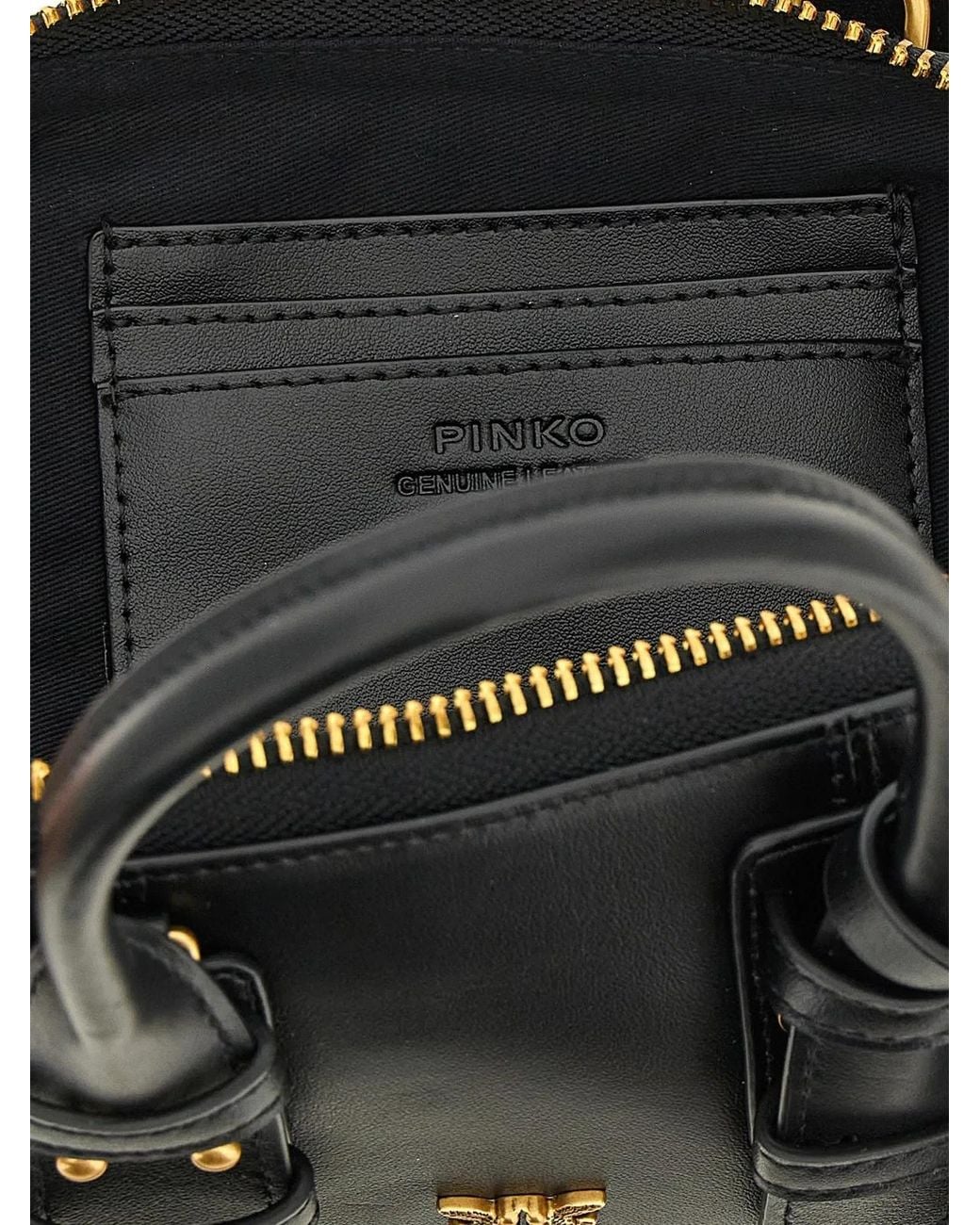 Pinko Black Leather Bowling Bag Horizontal