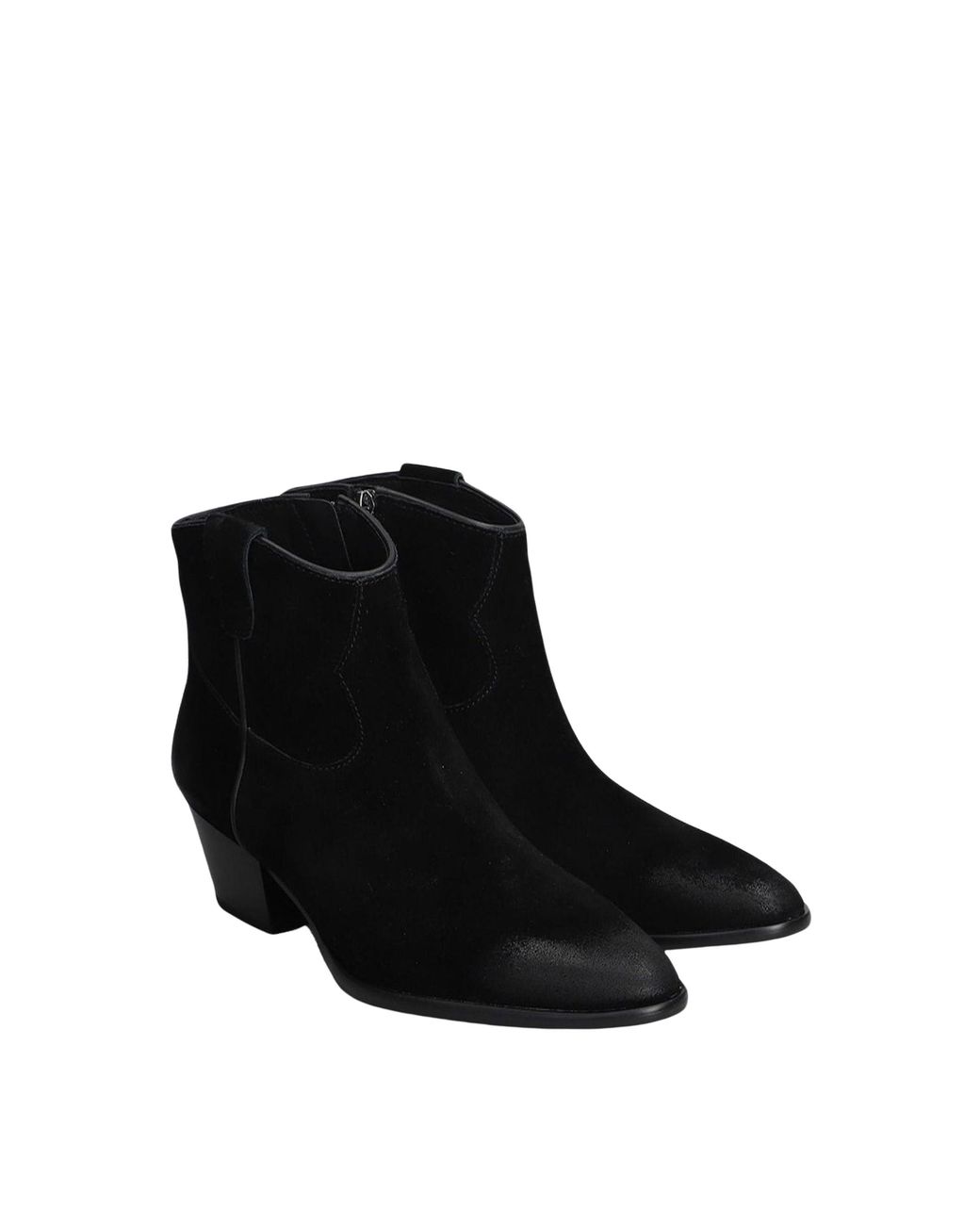 Ash Black Fame Pointed Toe Low Block Heel Leather Boots