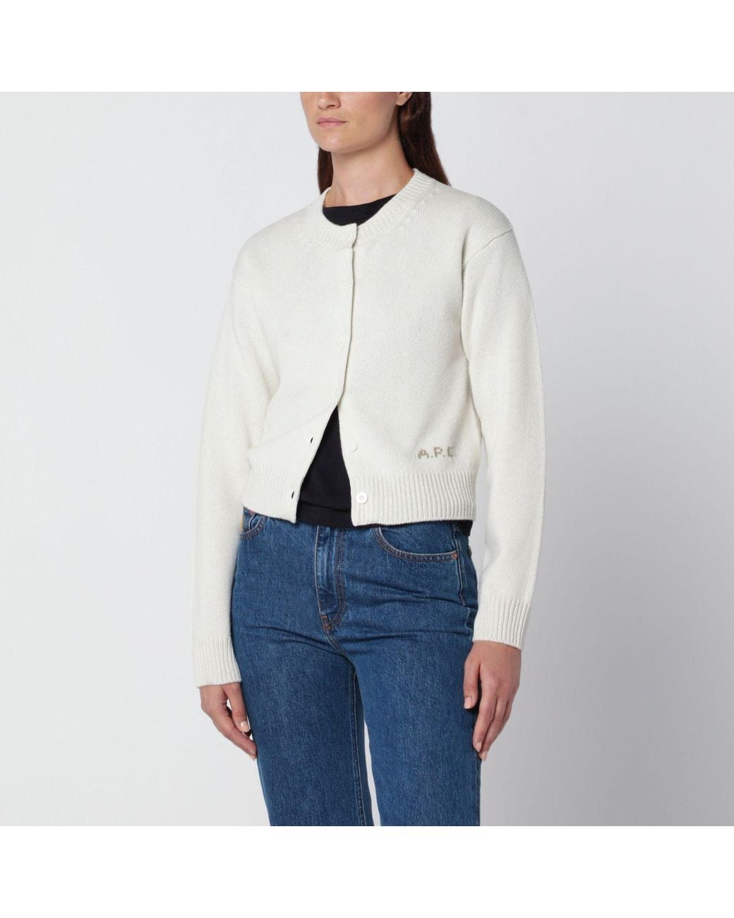 A.P.C. White Short Ecru Wool Cardigan