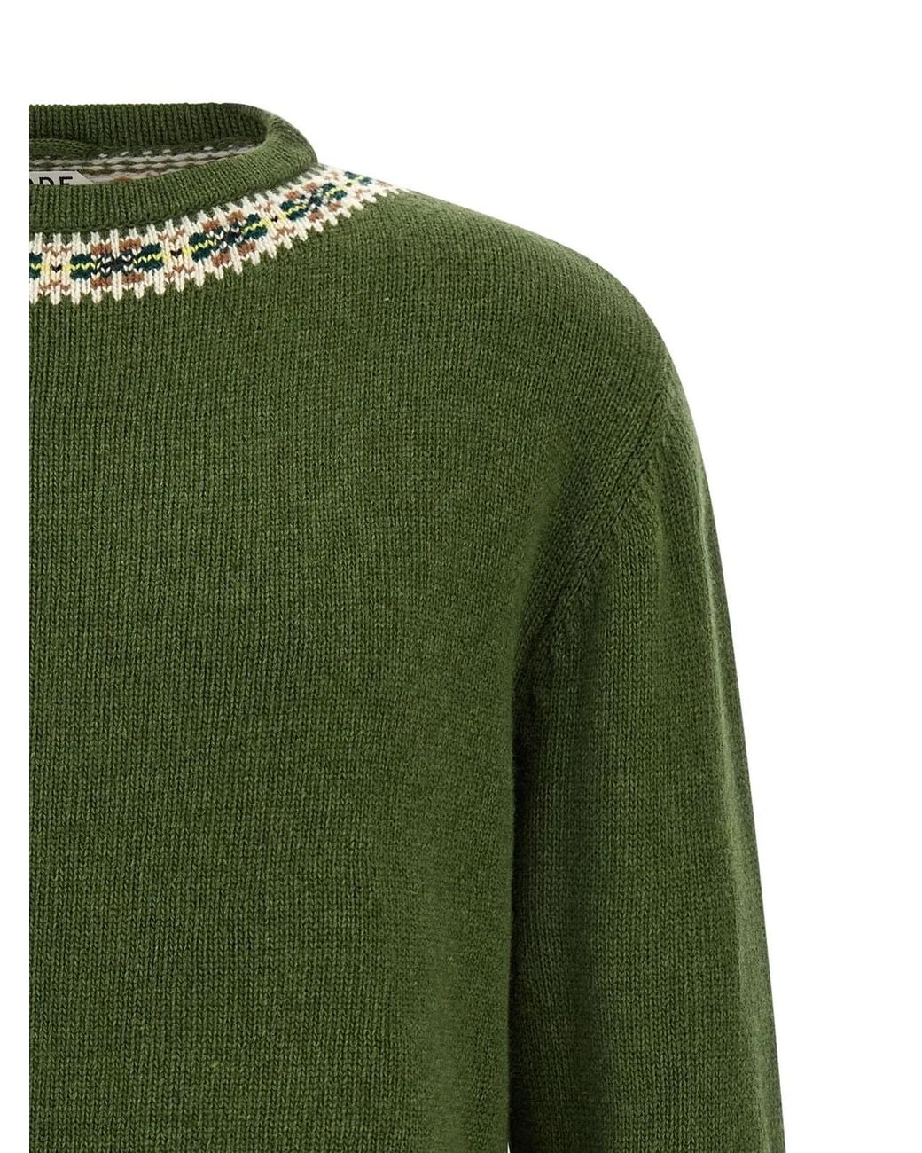 Bode Green Virgin Wool Cardigan for men