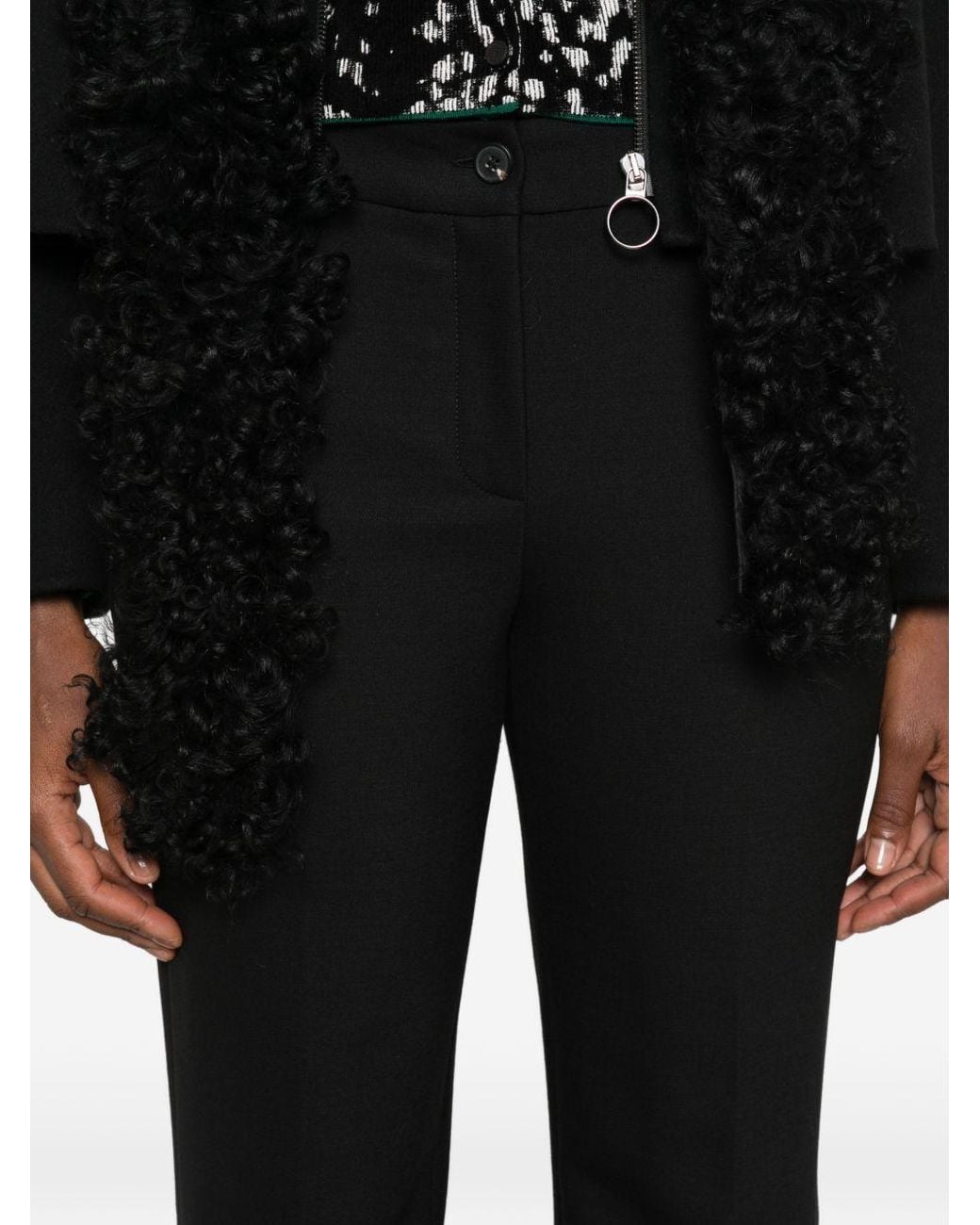 Via Masini 80 Black Wool Flared Leg Trousers