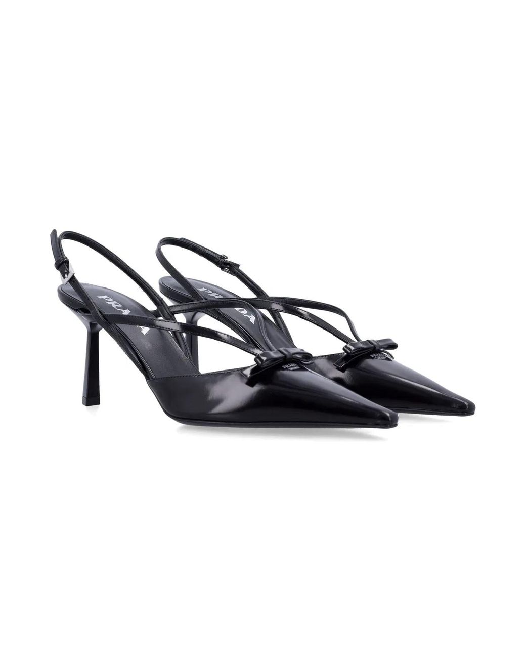 Prada Black Brushed Leather Slingback Pumps