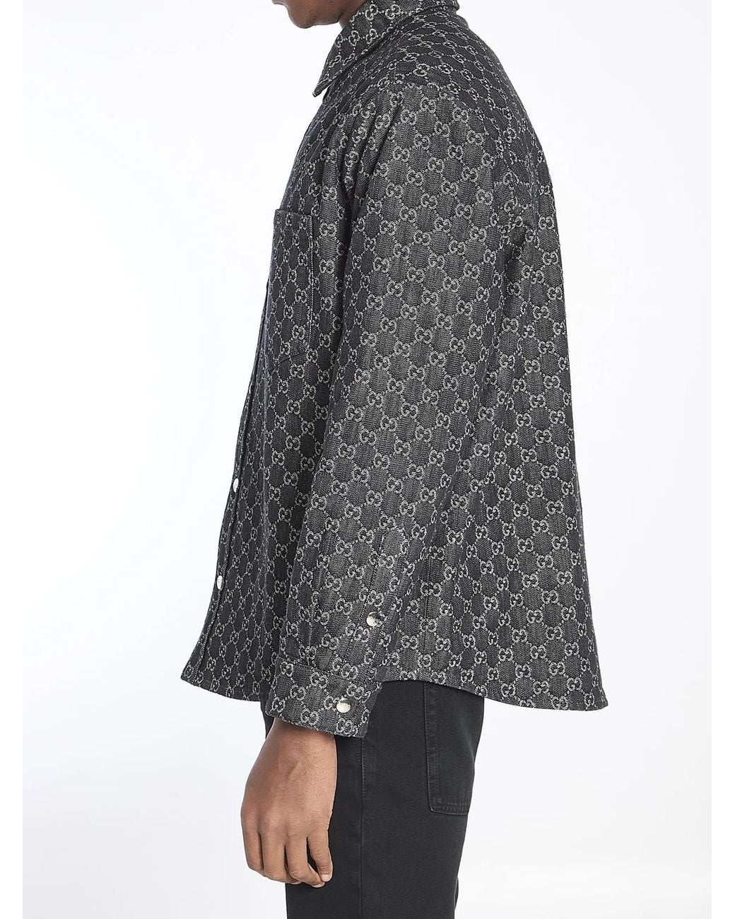 Gucci Gray Reversible Wool And Gg Denim Shirt for men