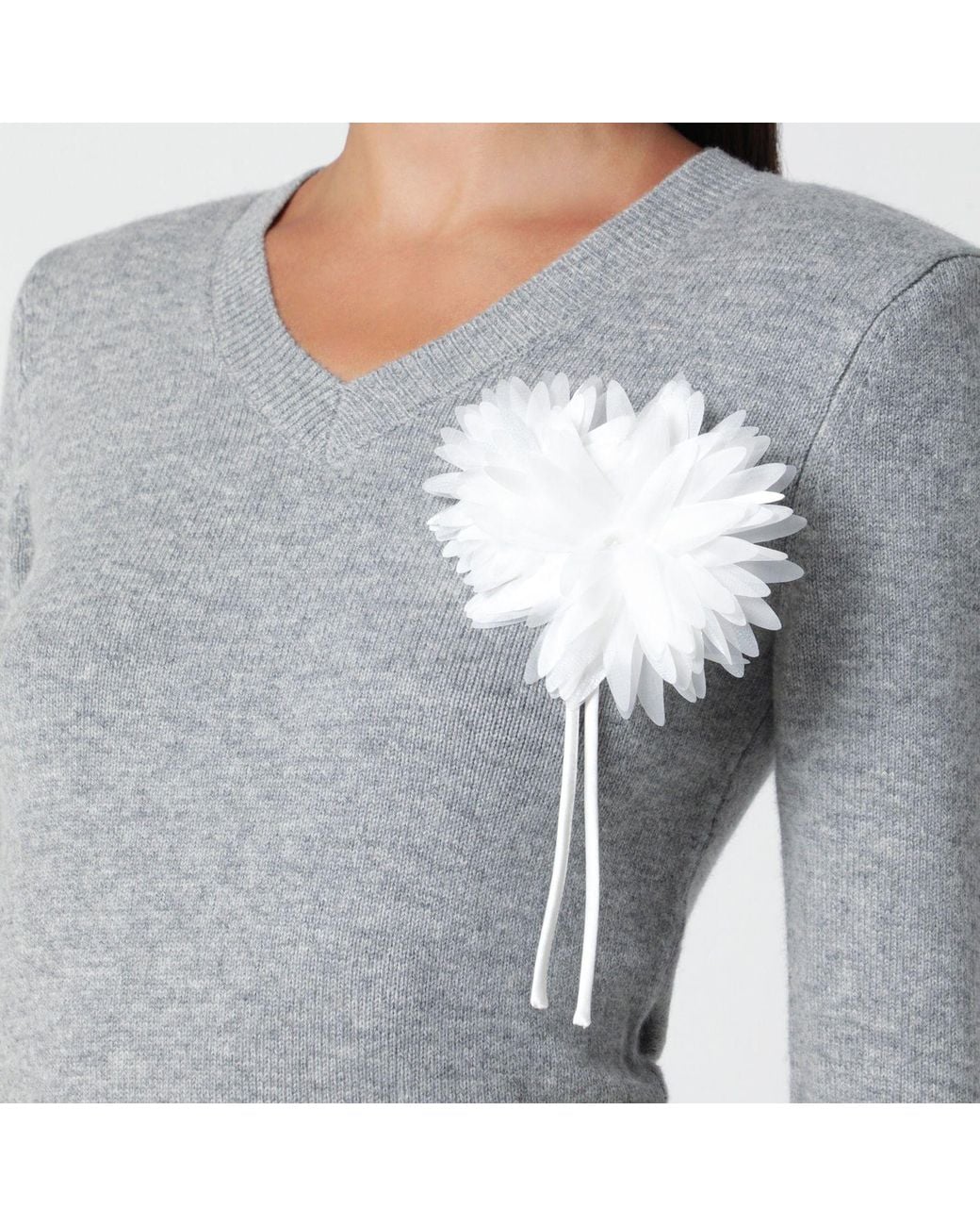 Self-Portrait Gray Wool Sweater With Flower