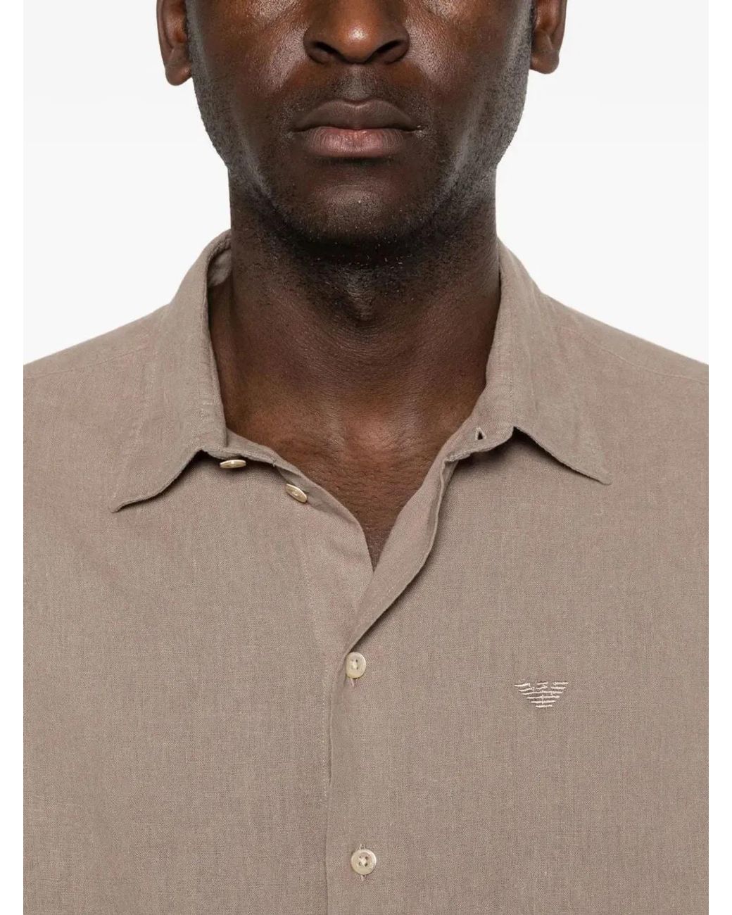 Emporio Armani Gray Linen Cotton Shirt for men