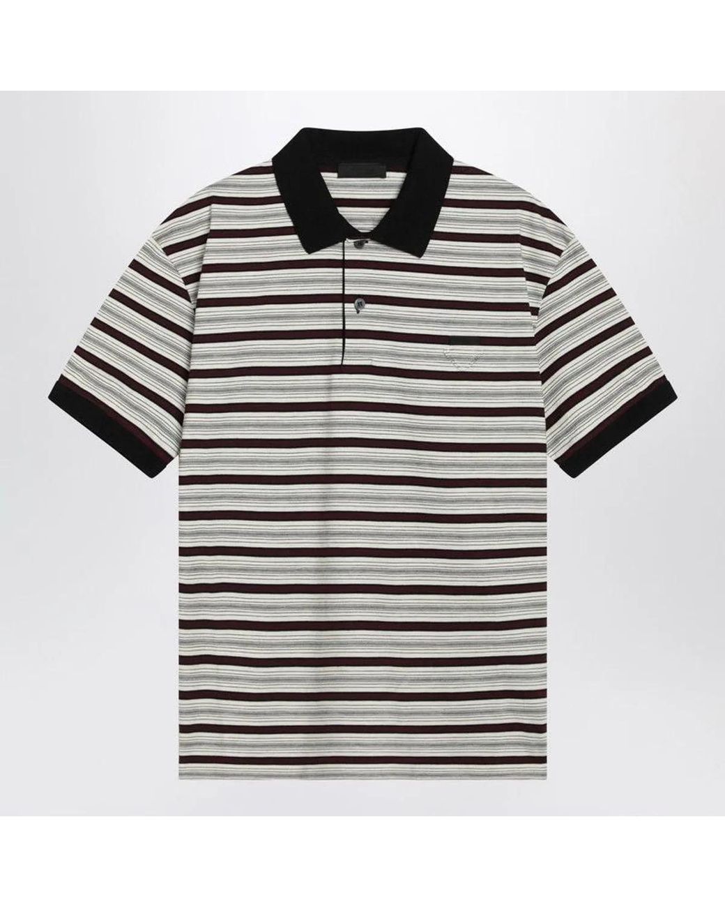 Prada Black Ivory/Garnet Striped Cotton Polo Shirt for men