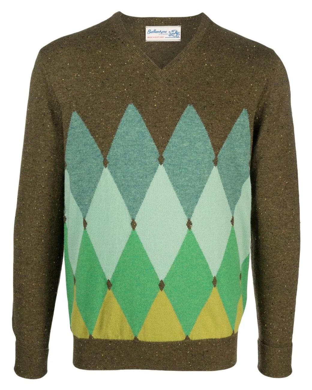 Ballantyne Green V Neck Pullover With Diamonds for men