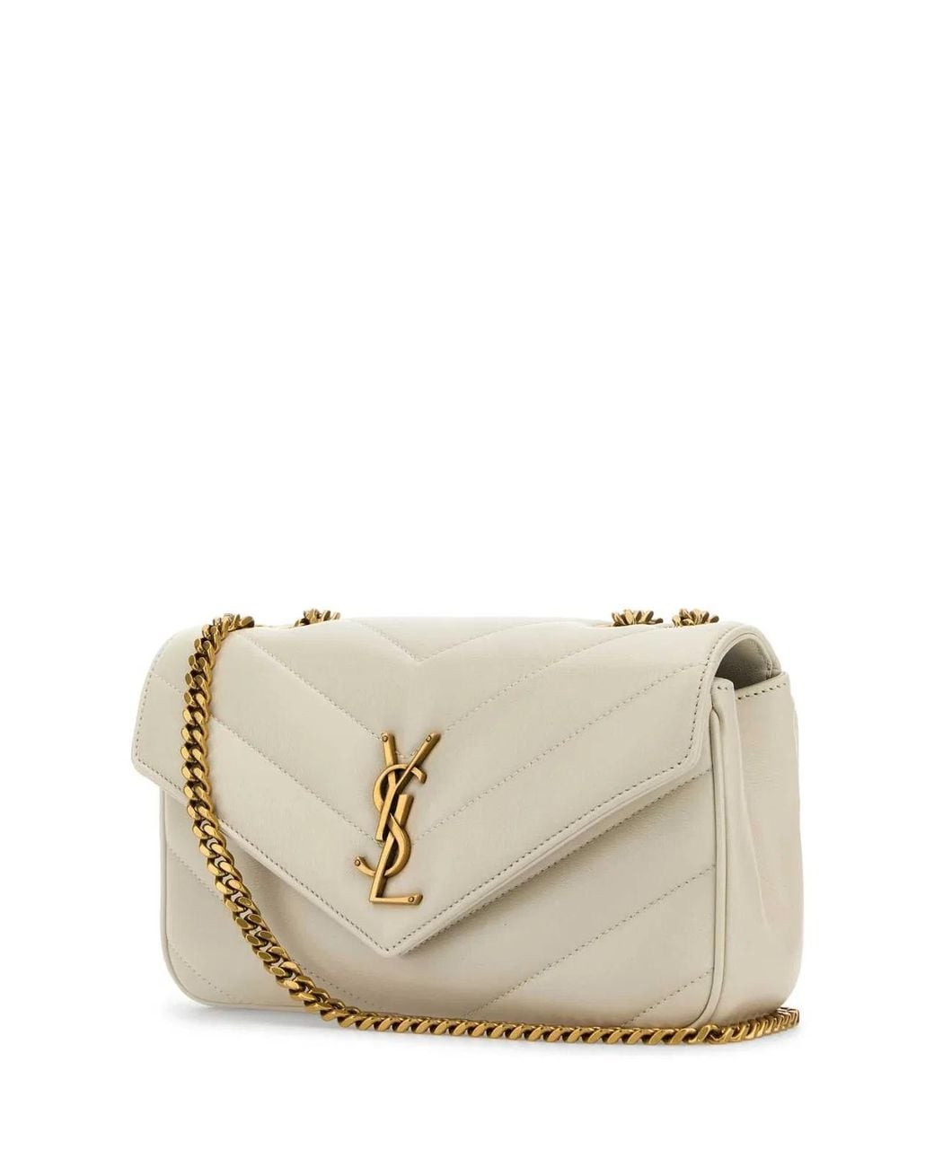Saint Laurent Natural Ivory Leather Small Loulou Shoulder Bag