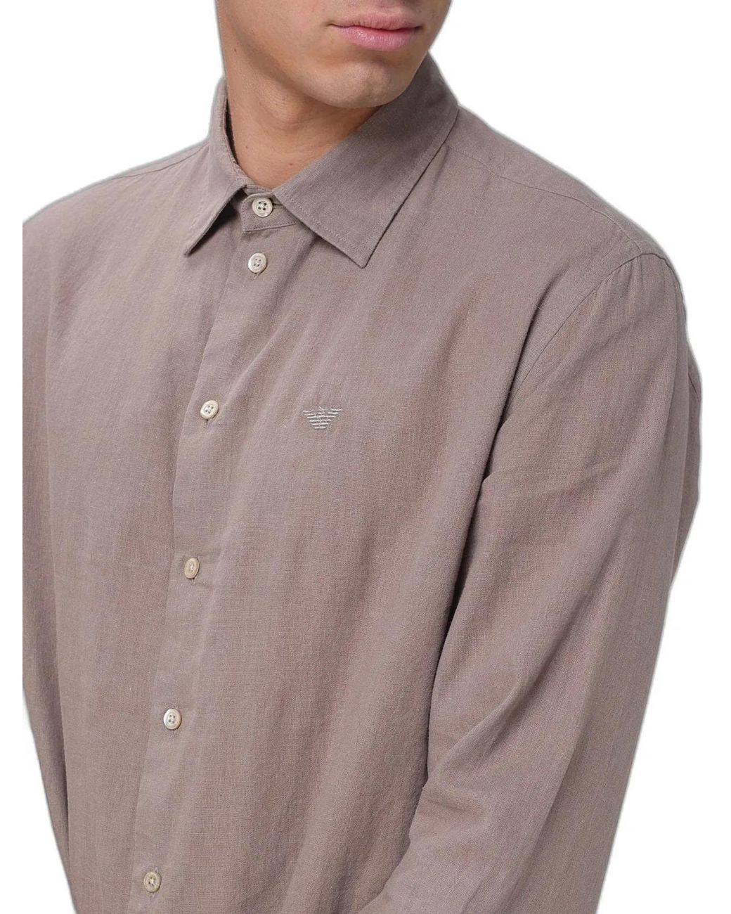 Emporio Armani Gray Linen Cotton Shirt for men