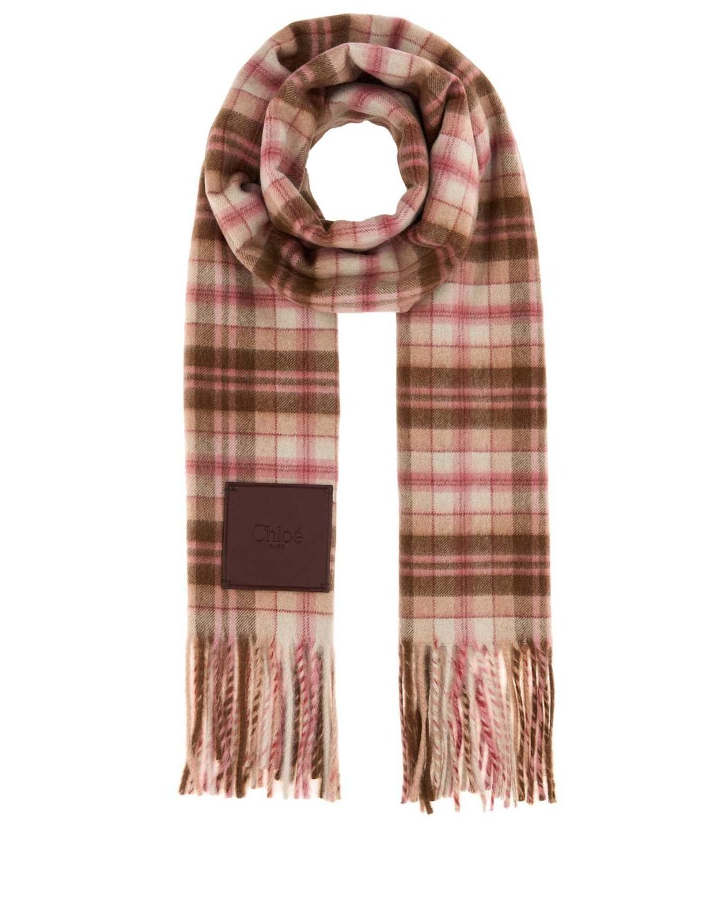 Chloé Brown Embroidered Cashmere Highlanding Scarf 200 Cm X 35 Cm
