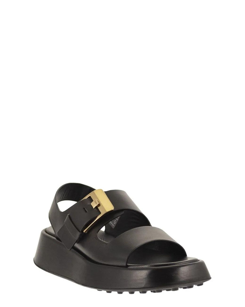 Tod's Black Sandale À Double Bride En Cuir Nappa Noir Semelle Épaisse