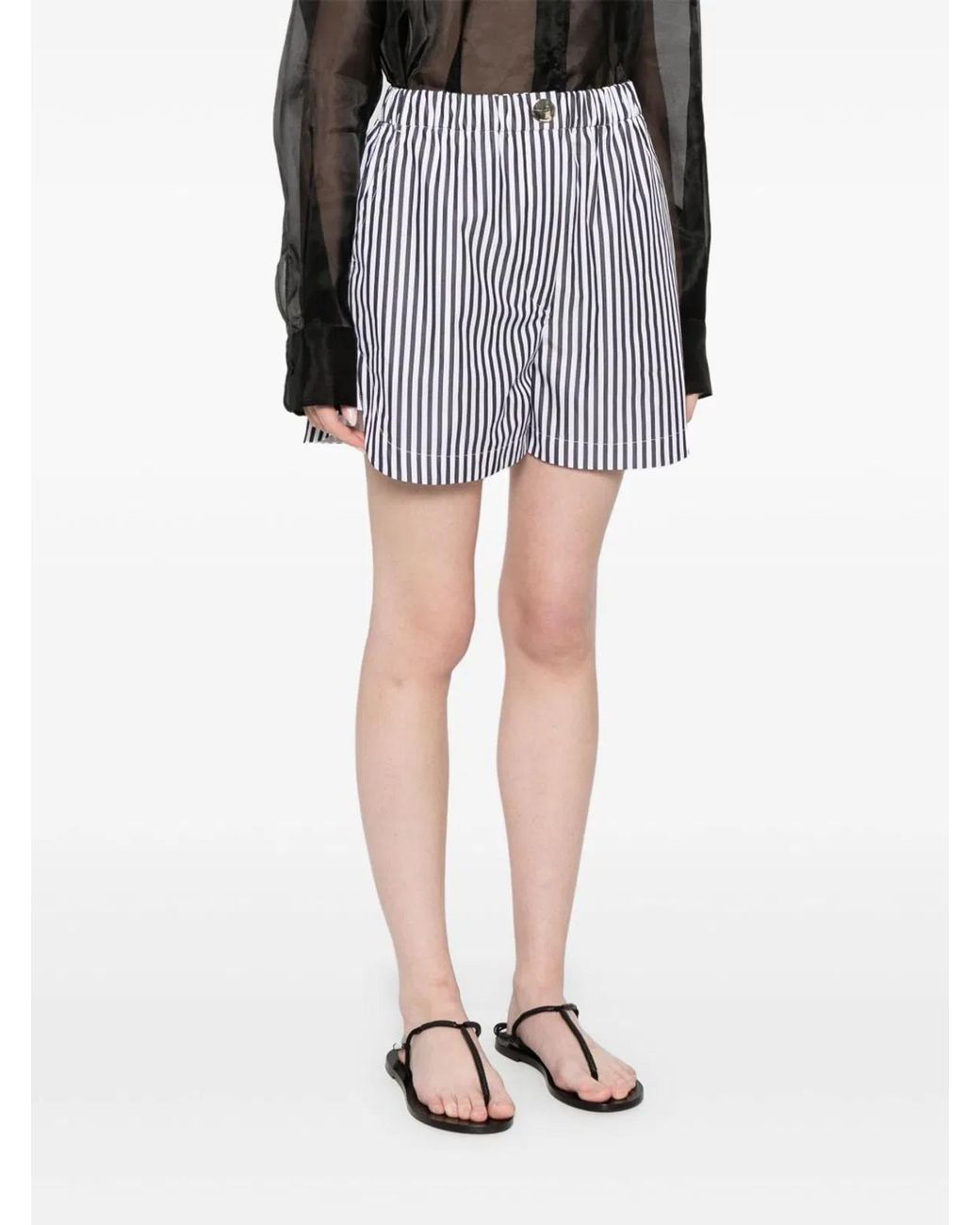 Max Mara Black Striped Cotton Shorts