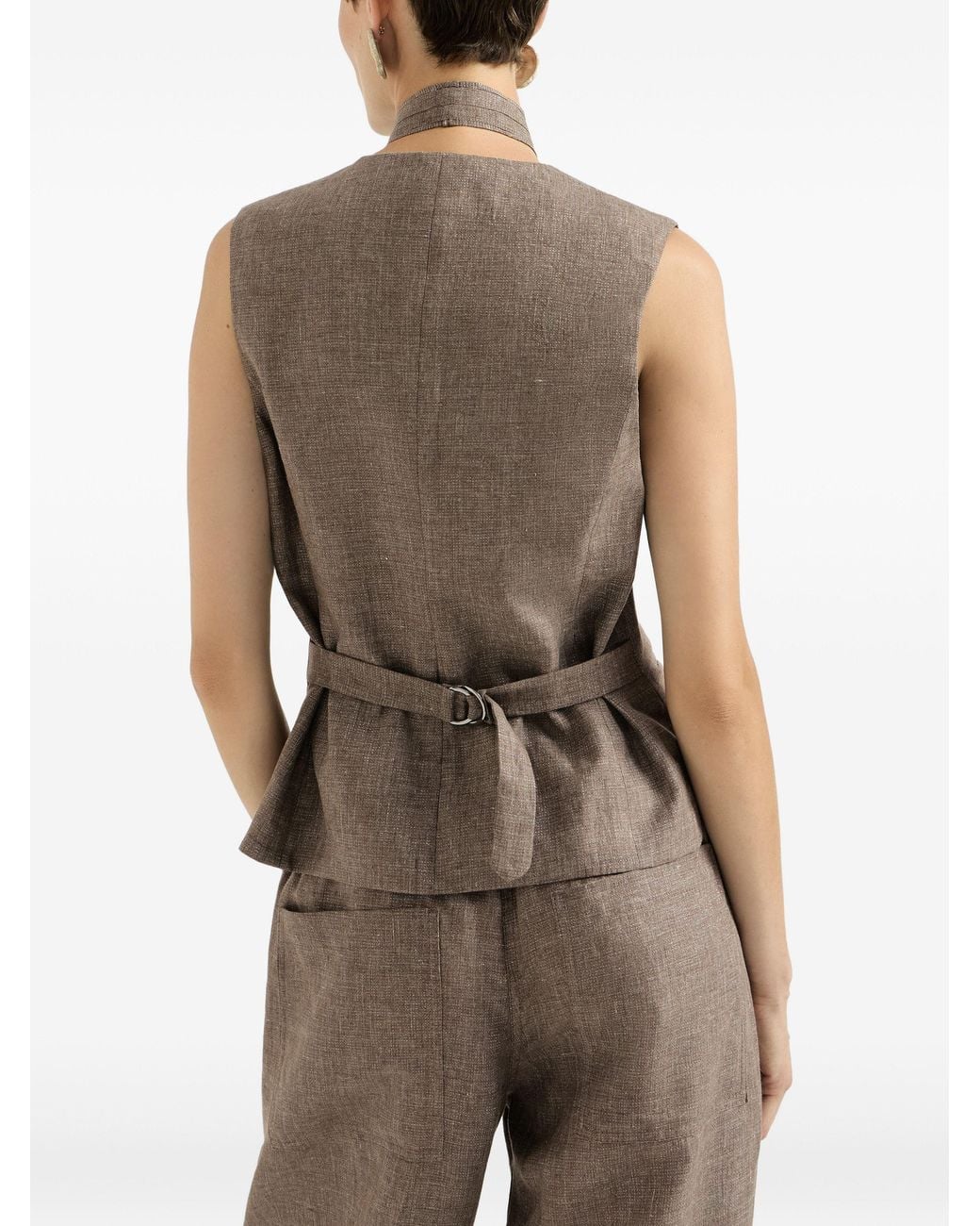 Brunello Cucinelli Natural Sparkling Linen Gilet With Lavallière